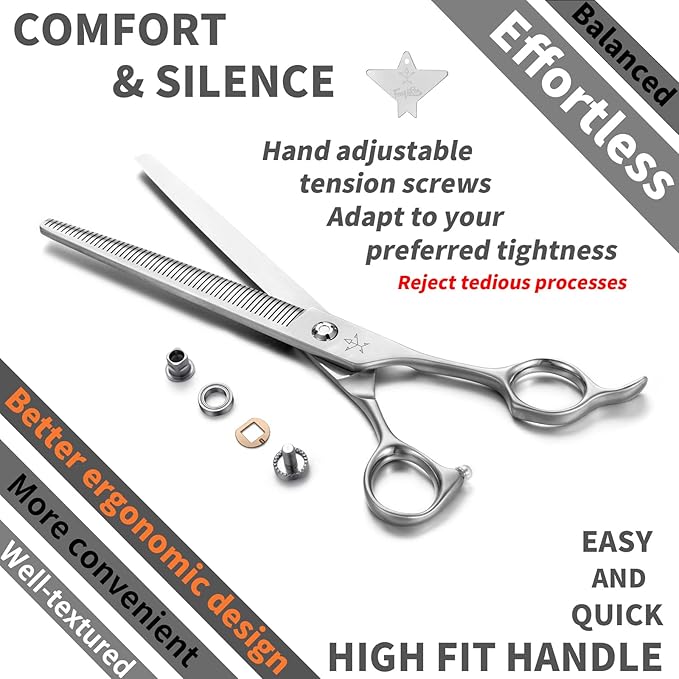 High-end Professional Dog Grooming Thinning Scissors Teeth Cutting Blending Shears Pet Texturizing Shears 7.5 Inch Extremely Very Sharp Stainless Steel Alloy For Cat Other Animals Groomer