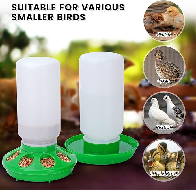 Chicken Feeder and Waterer Set no Waste Chick Feeder and Waterer Kit 1L Chicken Water Feeder Poultry Waterer Baby Chick Starter Kit (Green)