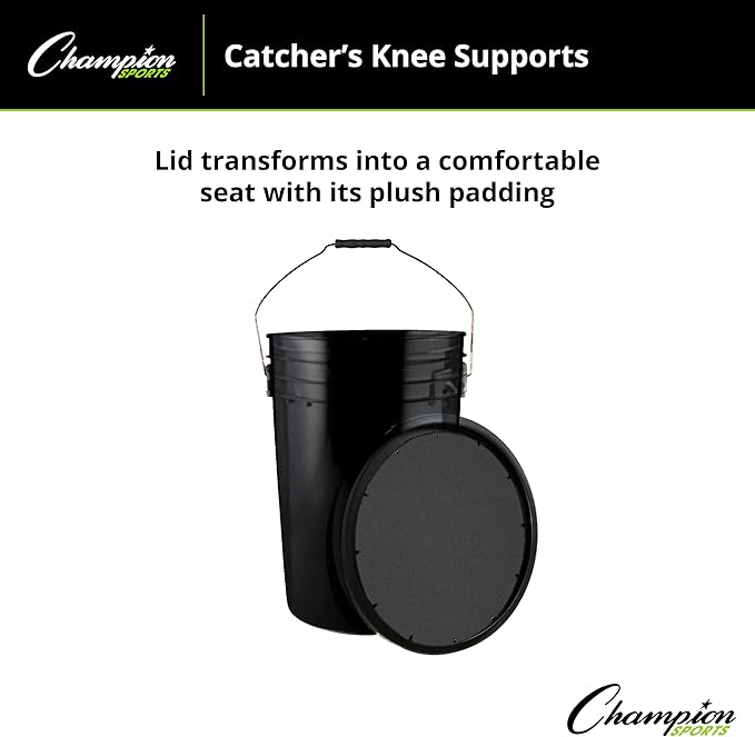 Champion Sports 6 Gallon Bucket with Padded Soft Seat Lid - Durable Construction - Balls Not Included - Ideal for Baseball, Softball, T-Ball, Practice Balls, and Lacrosse – Black