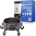 Grit Guard Bucket Dolly with Wheels - Rolling Detailing Wash Bucket with 5 Wheels and 2 Locking Casters Compatible with 2.5, 4, 5 and 6 Gallon Buckets (Silver, 3" Grey Casters)