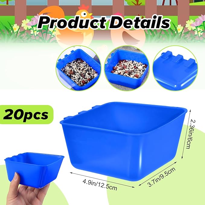20 Pcs Cage Cups Chicken Feeder Waterer, 16 oz, Hanging Bunny Cage Feeder, Chicken Water Bowl for Pet Parrot, Rooster, Parakeet, Gamefowl, Poultry, Pigeon Wire Cage
