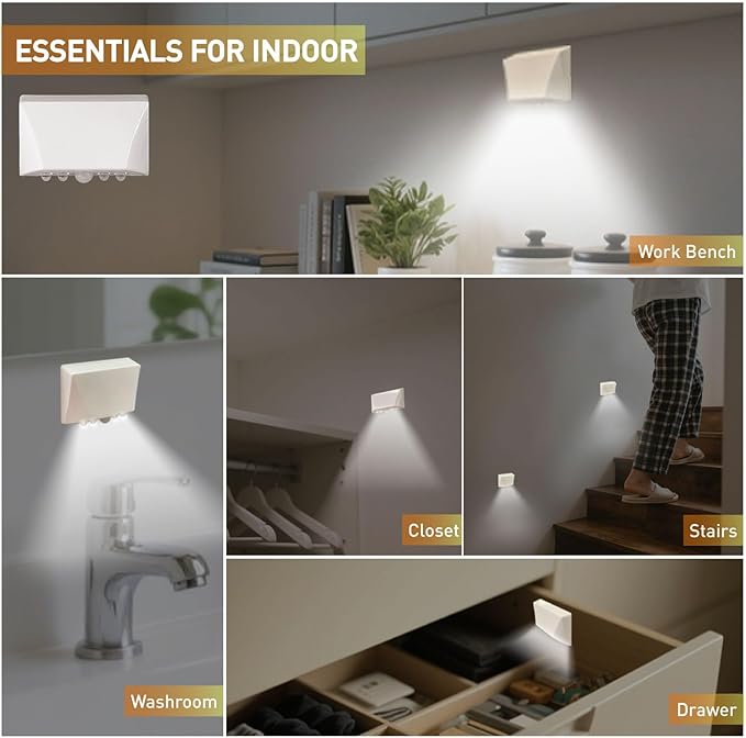 White Motion Sensor Keyhole Light - Automatic on/Off Infrared LED, Suitable for Front Doors, corridors, Stairs in The Dark | 3-Way Installation（Magnetic Suction、Adhesive and Screw）
