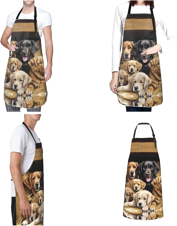 Farm Animals Waterproof Apron For Adults With Two Large Pockets,Adjustable Neck And Waist Ties,Full-Length Bib Design-Polyester Fabric