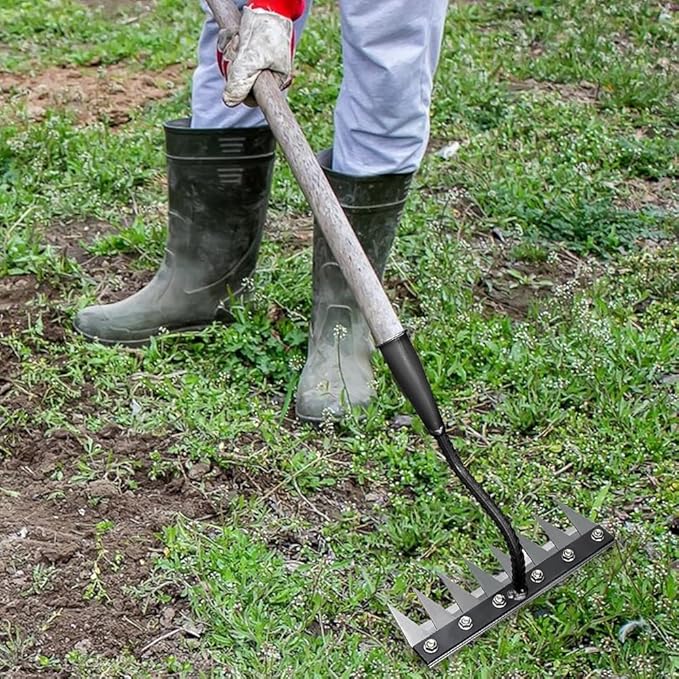 Detachable Gardening Hand Weeder Tool, Upgrade Garden Manganese Steel Weeding Rake Weed Puller Tool, Manual Weeder Claw Remover Tool Long Handle Weed Puller Tool for Farm Backyard (6 Tines)