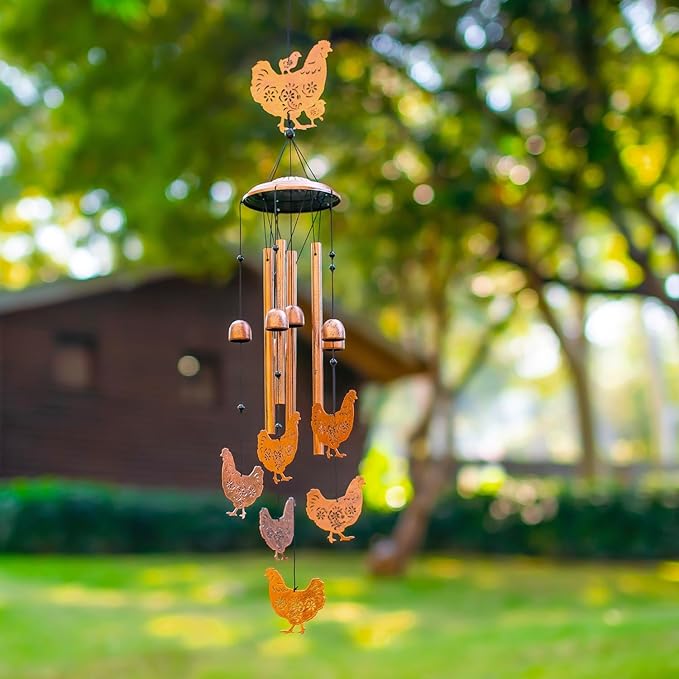 Chicken Wind Chimes Outdoor Chicken Gifts for Women Men Mom Gardening Birthday Gifts Metal Memorial WindChimes for Outside/Indoors, Lawn, Patio, Yard Art, Garden Decor, Yard Decorations