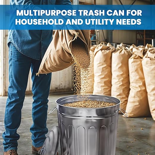 Plexon 13 Gallon Metal Trash Can and 5 Gallon Small Metal Trash Can with Lids Heavy-Duty Outdoor and Indoor Set for Storage Ash Bucket Bird Seed and Farm Use, Bundle