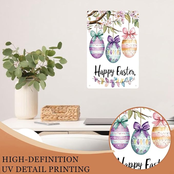 Easter Tin Sign Egg Decor Country Decorations for Home, Office Garage Kitchen Living Room Easter Wall Art 8X12Inch