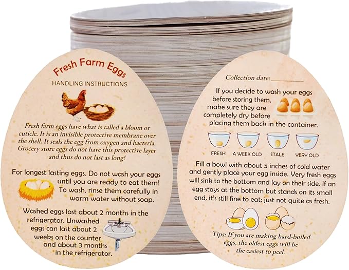 500 Pcs Premium Fresh Farm Egg Handling Instruction Cards - 2.7 X 3.5 Inches - Egg Stamps for Eggs Care Egg Cartons Cheap Bulk - Egg Stamps for Fresh Eggs for Egg Cartons Reusable - Eggs Shape Style