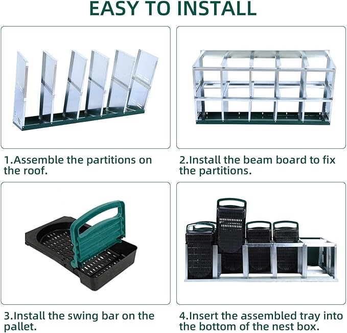 Nesting Boxes for Chickens, Chickens Laying Boxes for Chicken Coop, 10 Compartments Chicken Nesting Boxes, with Removable Tray, Easy Cleaning, for Hens Outdoor Chicken Coop Farm Yard, Green