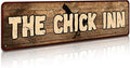 Rustic Metal "The Chick Inn" Tin Sign Art Wall Decor Funny Outdoor Garden Farm Signs, Chicken Gifts Coops Farmhouse Decor Hen House 4" by 16"