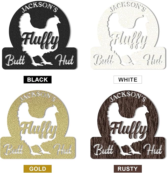 Personalized Chicken Coop Signs, Outdoor Chicken Coop Decor, Vintage Hen House Wall Decor, Custom Fluffy Butt Hut Sign for Farm Yard Garden Home, Gifts for Chicken Lovers Color03