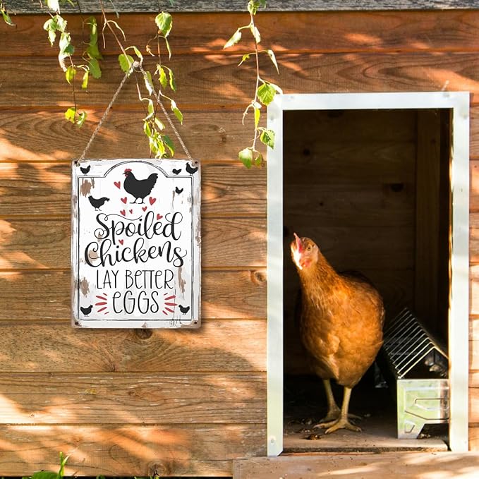 Chicken Gifts Sign Spoiled Chickens Lay Better Eggs Sign Funny Chicken Coop Sign Rustic Style Decor for Home Farm Chicken-Coop Kitchen Country Decor 8x10 Inch