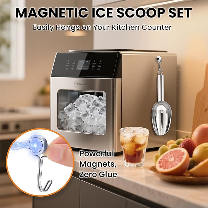 6oz Stainless Steel Ice Scoop for Freezer with Magnetic Hook – Dishwasher Safe Ice Scooper for Ice Machine – Metal Scoop for Ice Bucket, Dog Food, Flour, Canisters