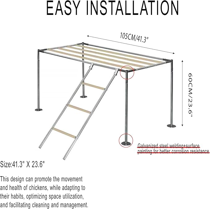 Chicken Roosting Ladder, Chicken Perch Coop, Large Metal Coop Accessories, Strong and Durable, Easy to Installation&Clean, Backyard Playground, 43.3' L X 19.3' W X 39.4'