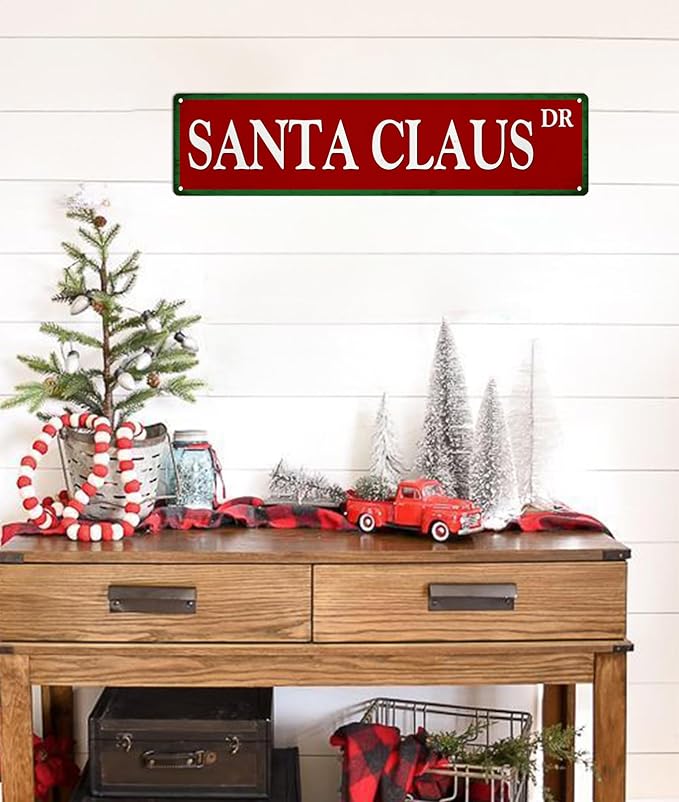 Santa Claus Metal Tin Sign Vintage Funny Christmas Sign for Cafe Home Bar Farmhouse Christmas Art Wall Decoration Retro Poster 4x16 Inch
