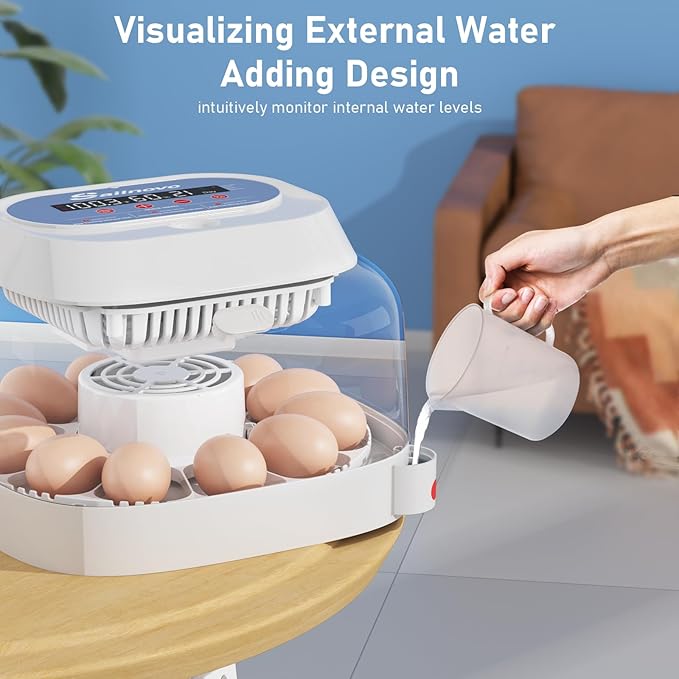 Sailnovo 12 Egg Incubator with Automatic Egg Turning and Humidity Display, 4 Modes Incubators for Hatching Eggs with Bulit-in Candler, 360° View Clear Window, for Chicken,Blue, 11x11x7.6 inch