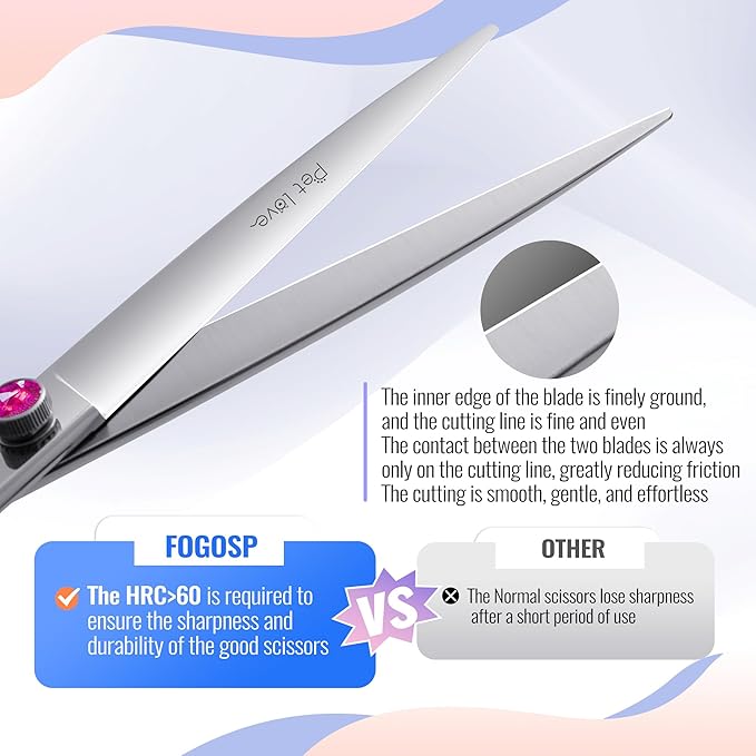 Straight Dog Grooming Scissors 8.0'' Long Large Pet Shears for Grooming Poodle Large Dogs Pet Japanese 440C Stainless Steel Dog Scissors Super Sharp(8.0'',Straight)