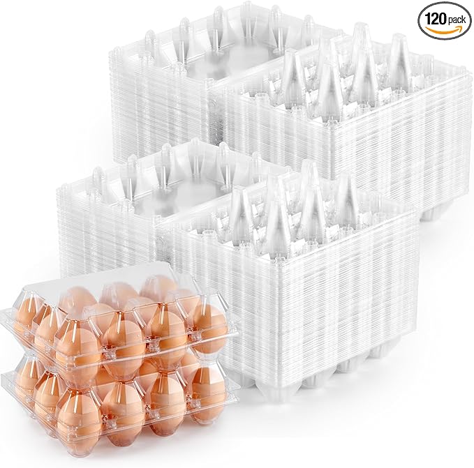 120PCS Egg Cartons Cheap Bulk, Clear Large Egg Cartons for Chicken Eggs, Chicken Egg Container Bulk Egg Holders for Refrigerator, Storage, Family, Chicken Farm, Market, 3x4 Grids