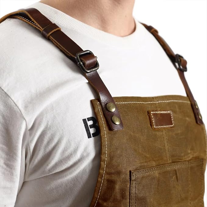 Midkit One Size Fits Utility Apron Adjustable Cross-Back Straps Multi-Use Portable Waxed Canvas Aprons With 5 Tool Pockets