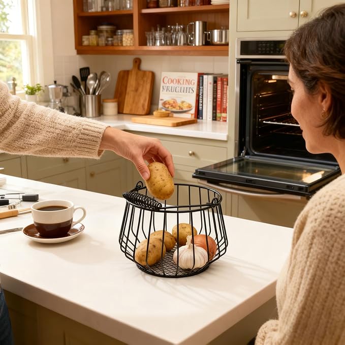 Wire Egg Basket for Gathering Fresh Eggs 24 Capacity Vintage Chicken Coop Basket with Handle for Farmhouse Kitchen Countertop and Rustic Easter Egg Display