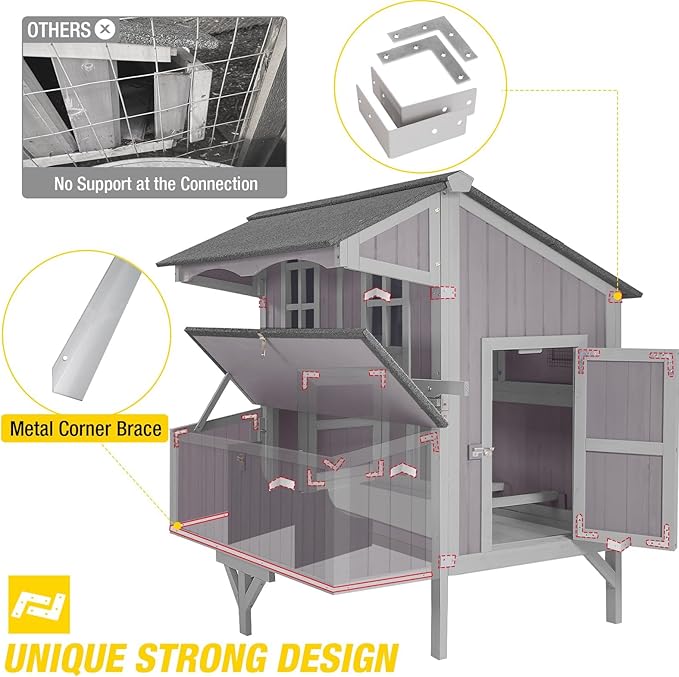Aivituvin Chicken Coop Upgrade Durable Outdoor Chicken House with Large Wheels, Nesting Box, Leakproof Pull-on Tray and UV-Resistant Roof Panel (Light Grey)