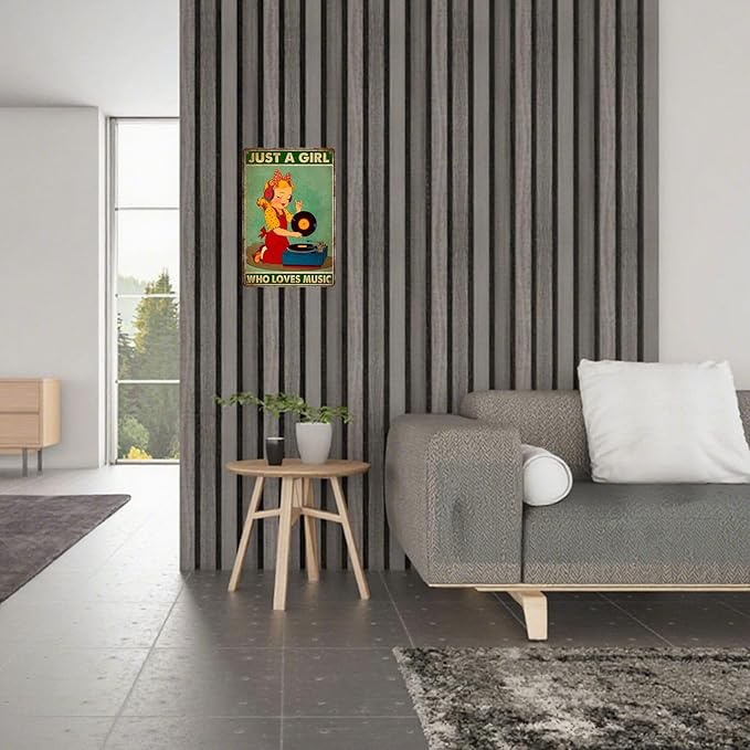Vintage Music Tin Sign Just A Girl Who Loves Music Retro Girl Metal Poster Nostalgic Wall Decor Wall Art For Home Cafe Bar Living Room Bedroom Pub Club 12 * 8In