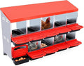 Chicken Nesting Box, 10-Hole Metal Wall Mount Chicken Laying Boxes with Legs and Lid Cover, Easy to Assemble, Roll-Away Egg Design Nesting Boxes for Outdoor Chicken Coop & Farm Yard, Red