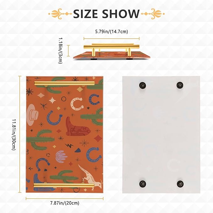 Bathroom Vanity Tray Counter Organizer, Western Desert Elements Pattern Decorative Tray with Handles Countertop Storage for Bathroom Bedroom Kitchen Home Farmhouse