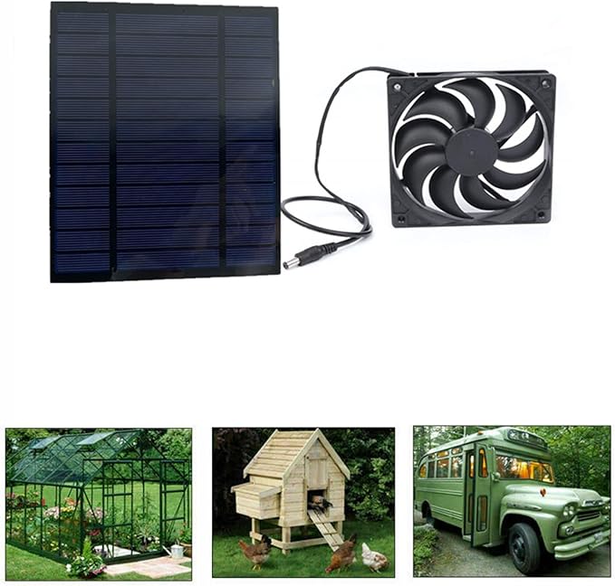 Luqeeg 10W Solar Powered Exhaust Fan, Single Fan Solar Panel Kit for Chicken Coops Greenhouses, with Applicable Scope for Household, Greenhouse, Material