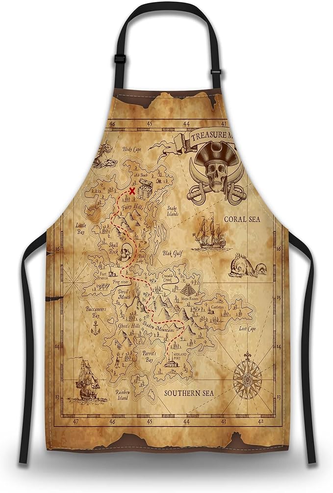 Baking Apron for Women Pirate Treasure Map Fun Aprons for Men for Kitchen Cooking Restaurant BBQ Painting Crafting 27” (W) x 31” (H), Waterproof Aprons