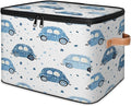 Storage Cubes with Lid Fabric Storage Bins Boxes PU Leather Handles, Cute Cars Closet Organizer Container Foldable Washable Shelf Cloth Basket, Cartoon Car