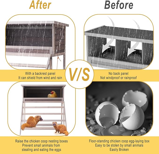 BIRASIL Chicken Nesting Box, Chicken Coop Accessories with Asphalt Roofing, Chicken Laying Boxes with Stairs, Nesting Egg Boxes with Leisure Swing for Hens or Chickens