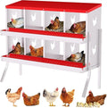 Metal Chicken Nesting Box, 8 Compartments, Rollout Egg Collection, Large Vented Holes, Perch Included, Wall Mount or Free Standing Laying Box for Hens and Chickens - Red with Legs