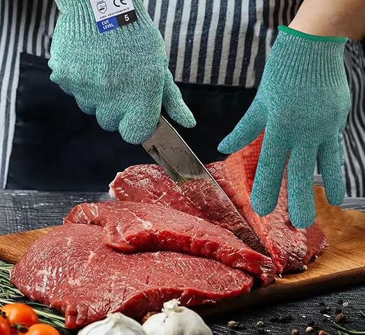 Cutting Gloves, Food Grade Level 5 Protection, Safety Kitchen Cut Gloves for Oyster Shucking, Fish Fillet Processing, Mandolin Slicing, Meat Cutting and Wood Carving. (Green-Medium 1 Pairs)