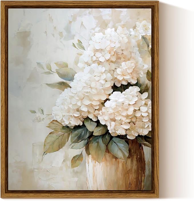 InSimSea Framed Canvas Wall Art Vintage Flower Wall Pictures Room Decor Aesthetic Hydrangea Small Prints Desk Shelf Decor Floral Paintings Farmhouse Artwork for Bedroom Bathroom Office Kitchen 8x10in