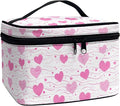 Travel Makeup Bags for Women Portable Tote Cosmetic Case with Carry Handle Toiletry Accessories Storage Organizer Bags for Valentine's Day, Heart Shapes Pink