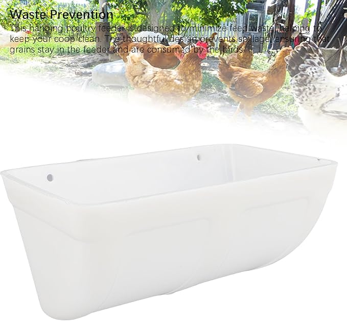 Hanging Poultry Feeder Large Capacity Space Saving Plastic Hanging Chicken Feeder Trough for Farm (White)
