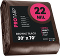 PROTARP Extreme Heavy Duty 22 Mil Tarp Cover, Waterproof, UV Resistant, Rip and Tear Proof, Poly Tarpaulin with Reinforced Edges for Roof, Camping, Patio, Pool, Boat. (Brown/Black 30′ X 70′)