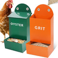 2Pack Chicken Grit and Oyster Shell Feeder,Heavy-Duty Metal Chicken Feeder with Lid Coop Accessories Supplies Hanging Gravity Poultry Feeders Trough for Strong Eggs
