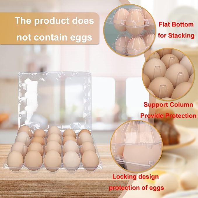 Plastic Egg Cartons Bulk 4x5 Egg Holders Style Holds 20 Eggs - Half Dozen Storage Perfect for Family Pasture, Groceries Chicken Farm, Refrigerator Storage (20 Grids) 50 Pack