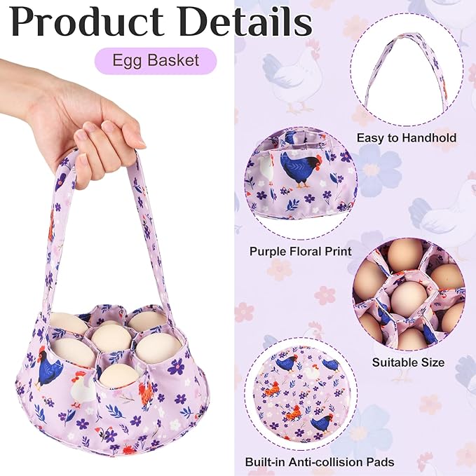 Egg Collecting Apron and Basket Set (2 Pack), Chicken Egg Collector with 12 Deep Pockets and 7 Pockets Basket for Hands-Free Harvesting, Farm Fresh Eggs, Backyard Chickens, Durable Poultry Accessories