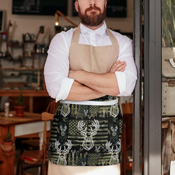 Half Apron with 3 Pockets Chef Cooking Kitchen Restaurant Aprons for Women Men