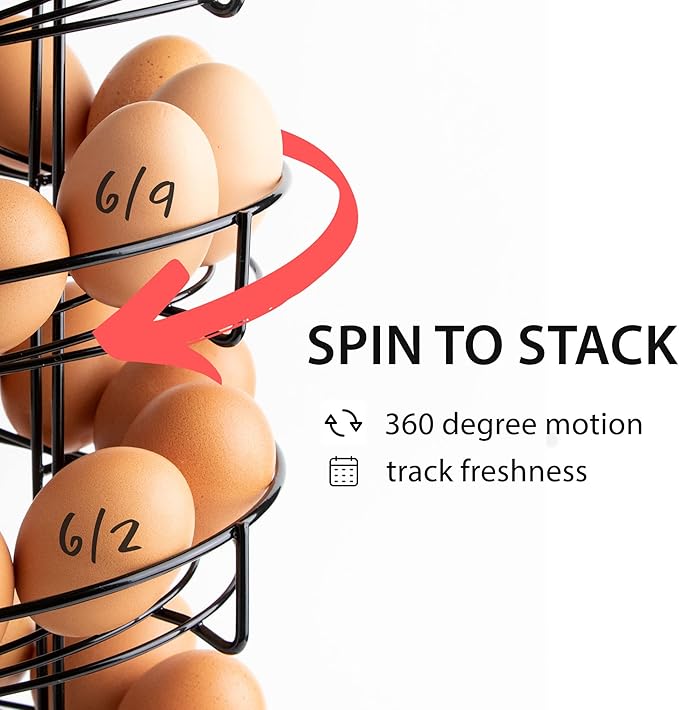 Shop Square Spiral Egg Holder Countertop - Holds 3 Dozen - Fresh Egg Storage Skelter Rack for Counter with Non-Slip Base, Black