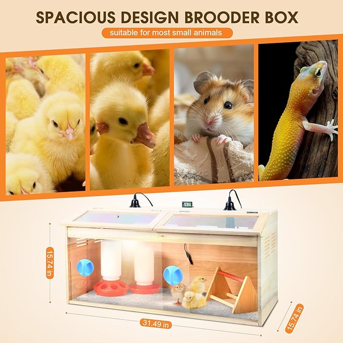 Chick Brooder Box Chicks Starter Kit with Heat Lamp and Thermometer,Feeder,Waterer,Perch,Aluminum Foil Pad Temperature-Controlled Brooder Box for Chicks,Ducks,Quail,Hamsters