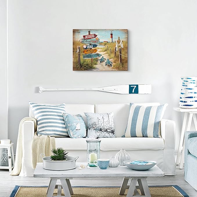 Beach Decor Ocean Sea Turtle Bathroom Wall Art Bible Verses Turtle Coastal Nautical Pictures Canvas Wall Decor Print Painting Framed Artwork For Bedroom Home Decorations 16"X20"