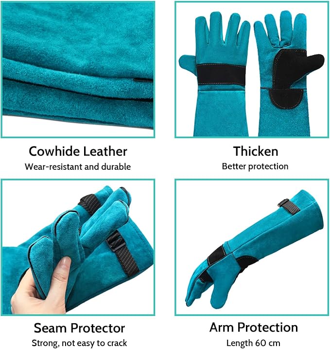 23.6 in Animal Handling Gloves, Bite Proof Scratch Resistant for Dogs, Cats, Birds, Reptiles, Vet, Grooming & Wildlife Rescue