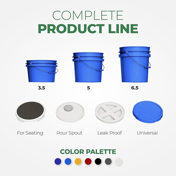 EconoHome 5-Gallon Blue Bucket Pail Container with Lid | Metal Handles with Plastic Grip for Easy Carrying | Easy Stack and Store | Heavy-Duty Extra Durable | Food Grade | BPA Free - 2 Pack