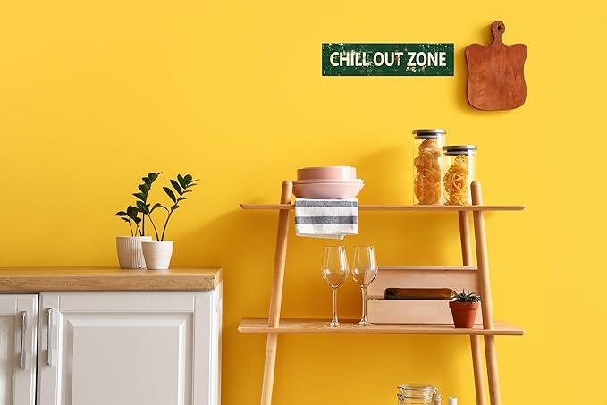 Vintage Tin Sign Retro Metal Chill Out Zone Signs Stylish Wall Art Plaques for Home Decor Bathroom Kitchen House and Gothic Wall Decor or as a Unique Poster 16x4 in