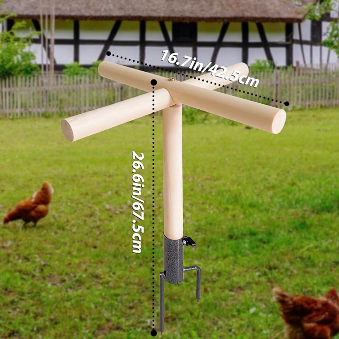 Chicken Perch Toys for Coop – Wooden Chick Perch Stand with Metal Ground Plug, Reusable Roosting Bar Ladder Chicken Coop Accessories Backyard Playground for Poultry, Rooster, Chicks, Birds, Parrots