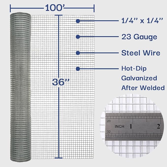 1/4 in. x 3 ft. x 100 ft. 23-Gauge Hardware Cloth, Chicken Wire Fencing, Galvanized Steel Mesh, Silver